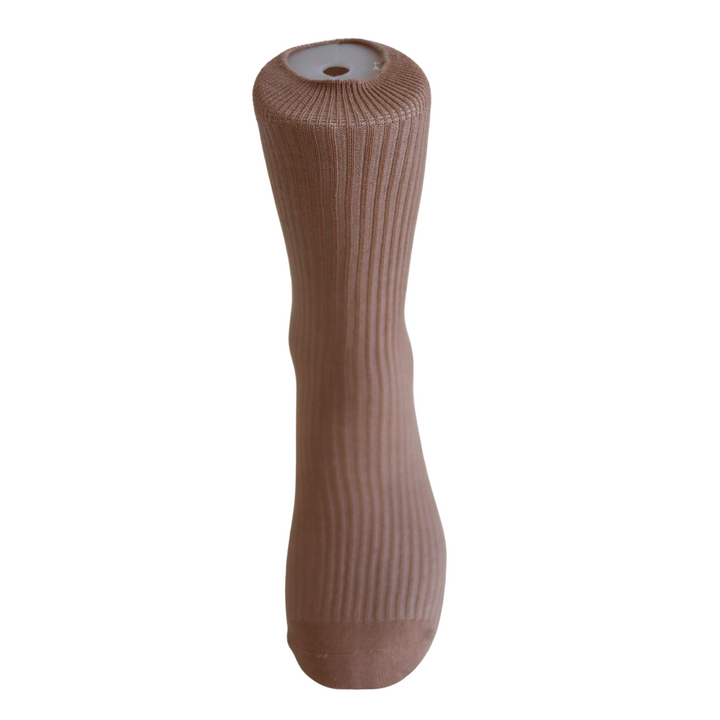 Louluu Women Classic Beige Ribbed Cotton Socks