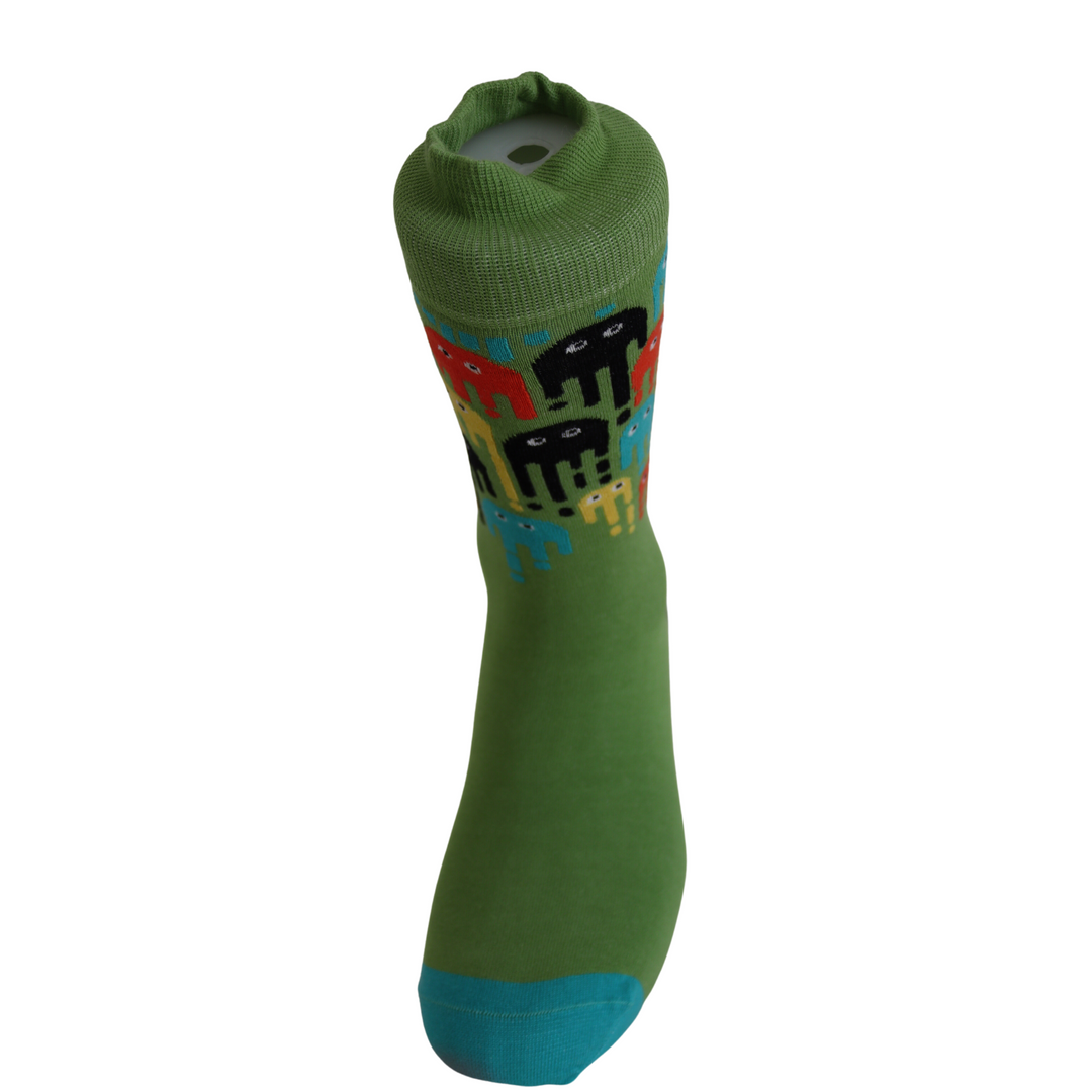 Louluu Men Pac-men Green Colour Crew Socks