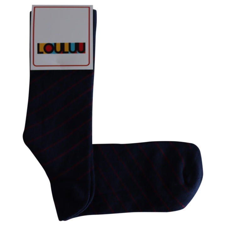 Louluu Men Cotton Dark Blue Stripped Crew Socks