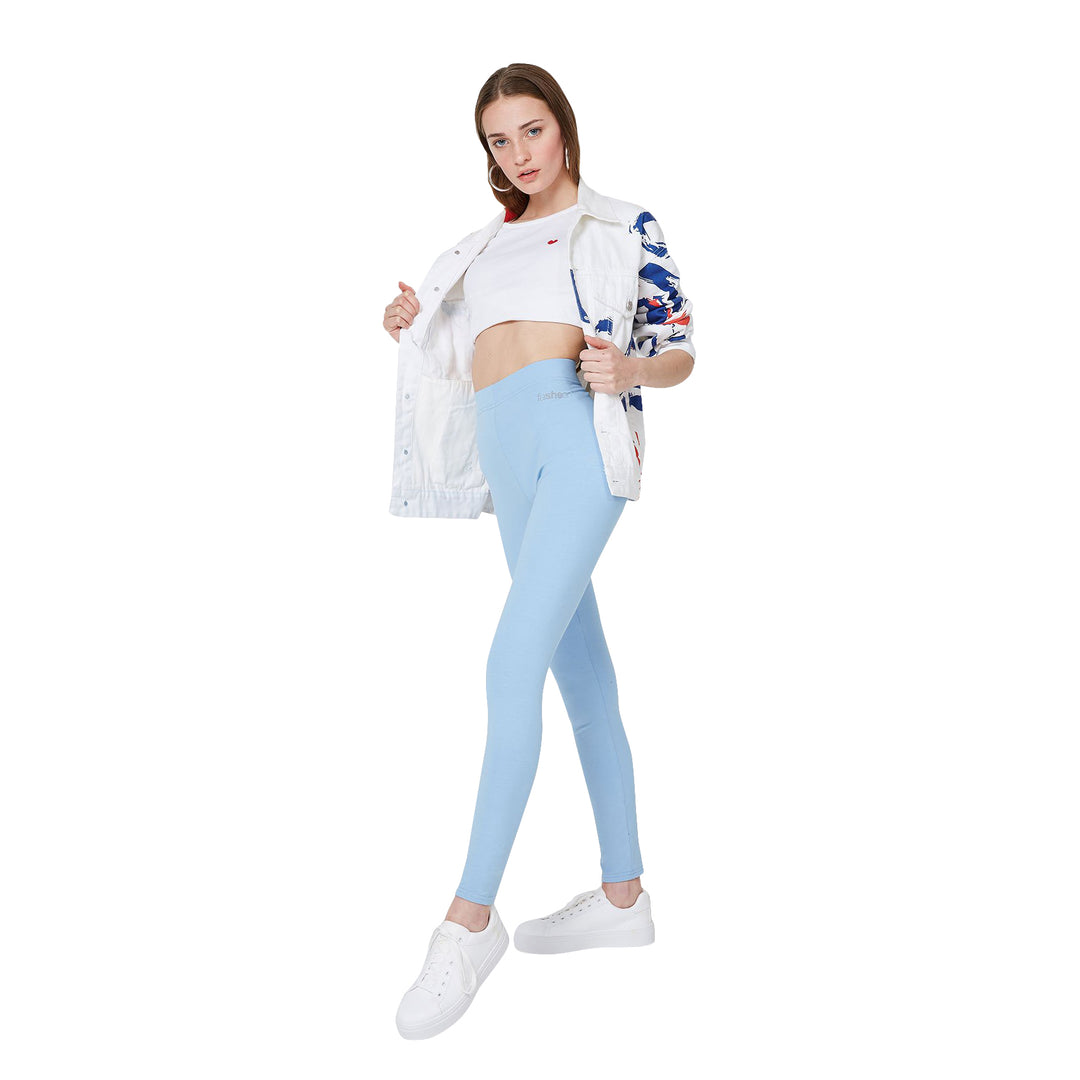 FashionTight Blue Basic High Waisted Slogan Leggings