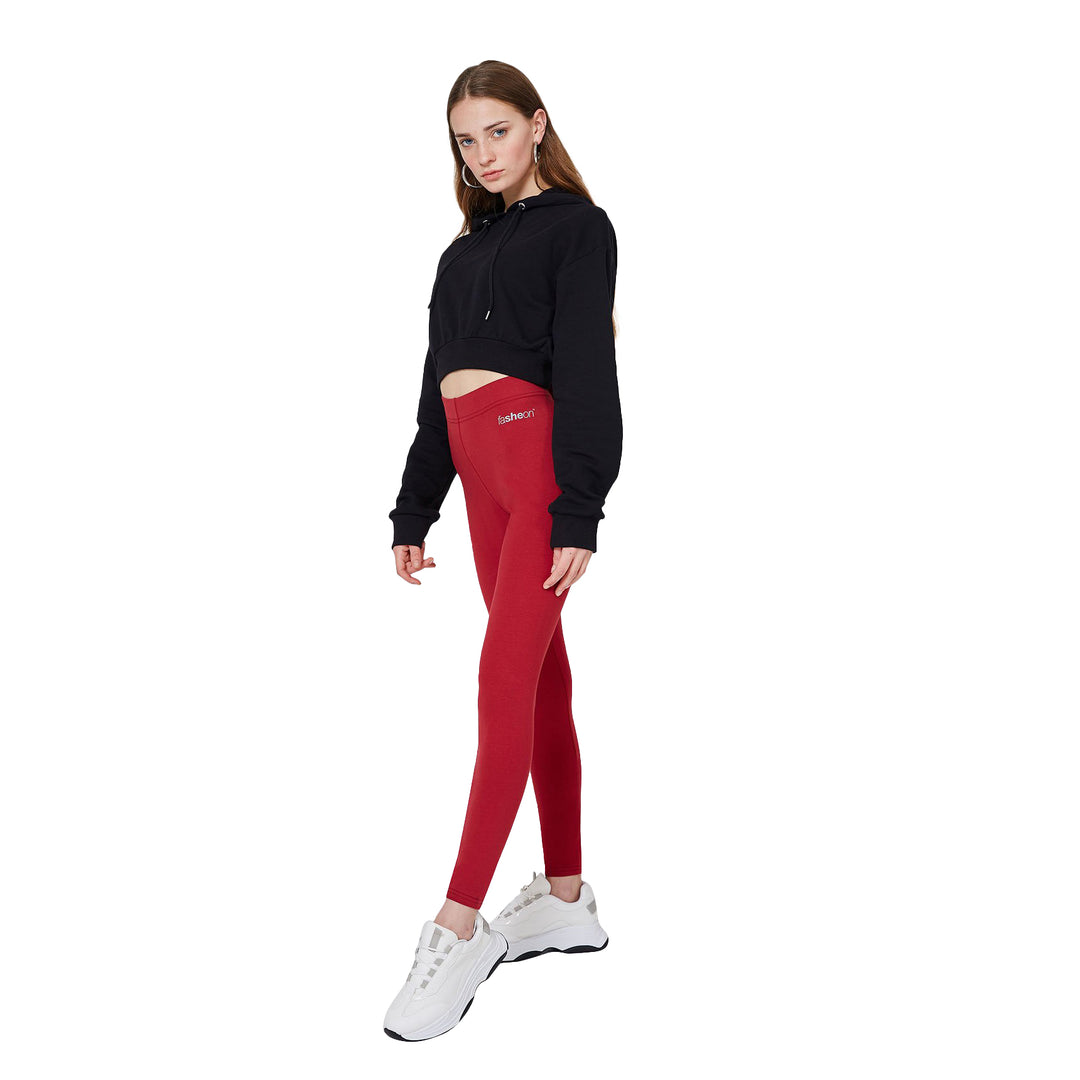 FashionTight Red Basic High Waisted Slogan Leggings