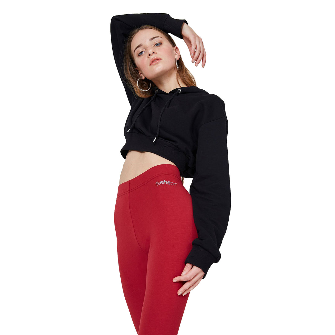 FashionTight Red Basic High Waisted Slogan Leggings