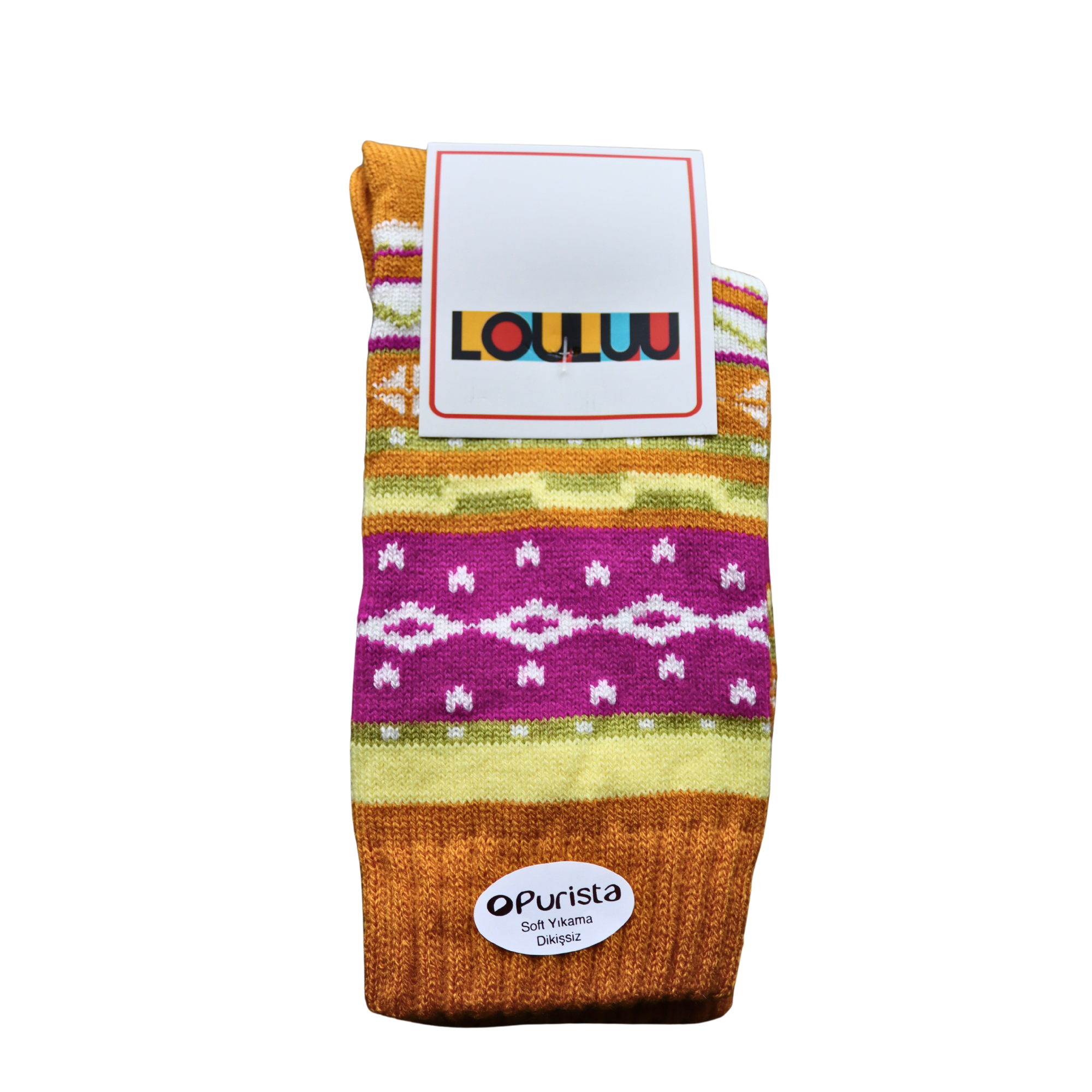 Louluu Women Mustard Colour Nordic Design Socks