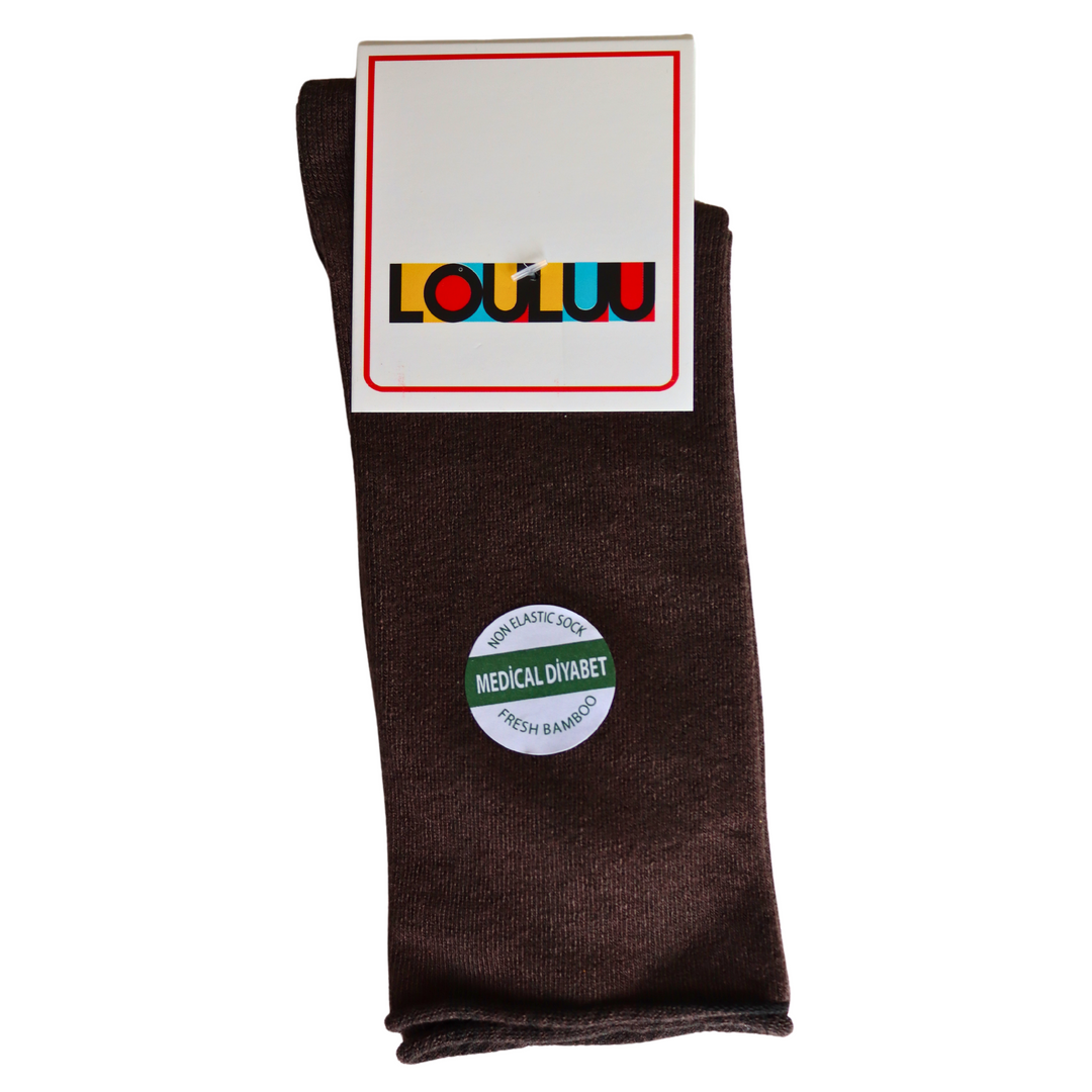 Louluu Women Brown Colour Bamboo Diabetic Crew Socks