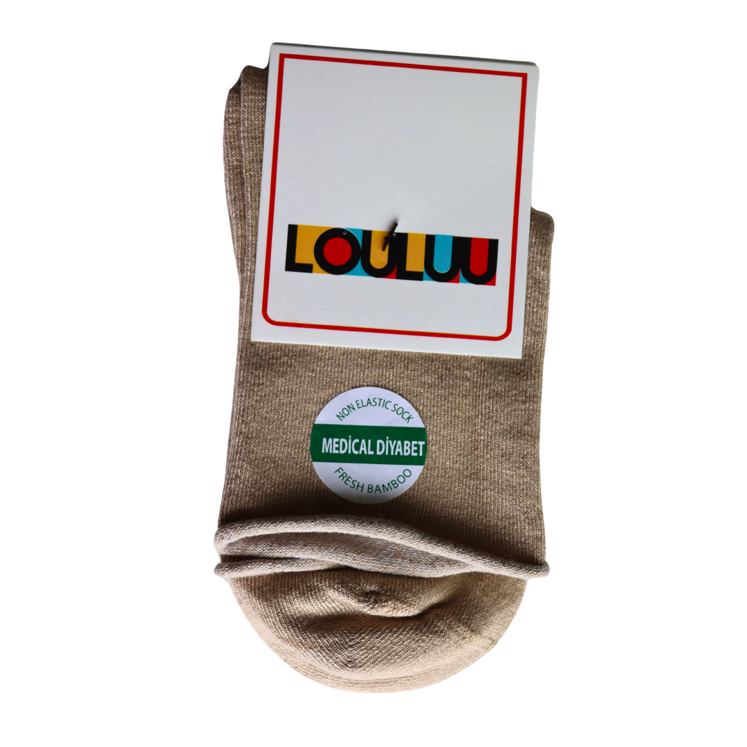 Louluu Women Beige Colour Bamboo Diabetic Ankle Socks