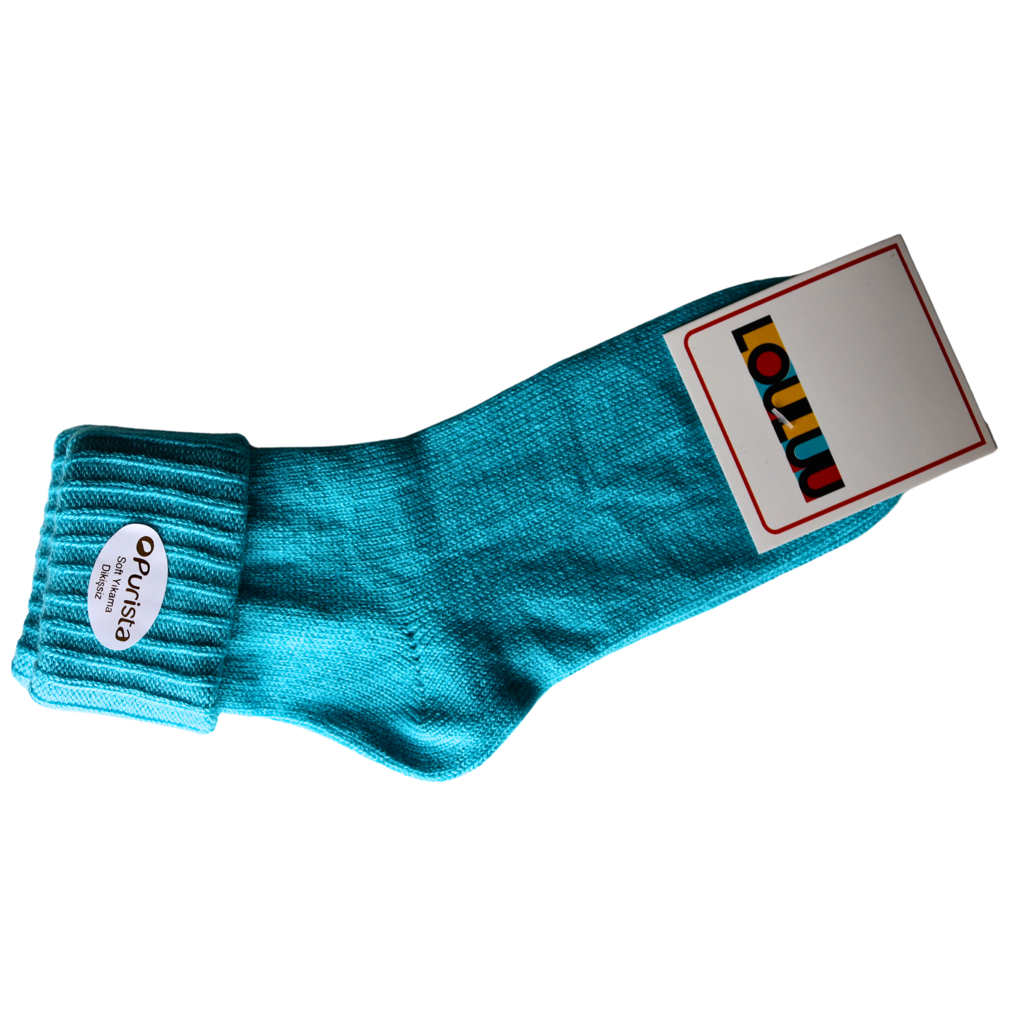 Louluu Wool Blue Colour Turn Cuff Soft Ankle Socks