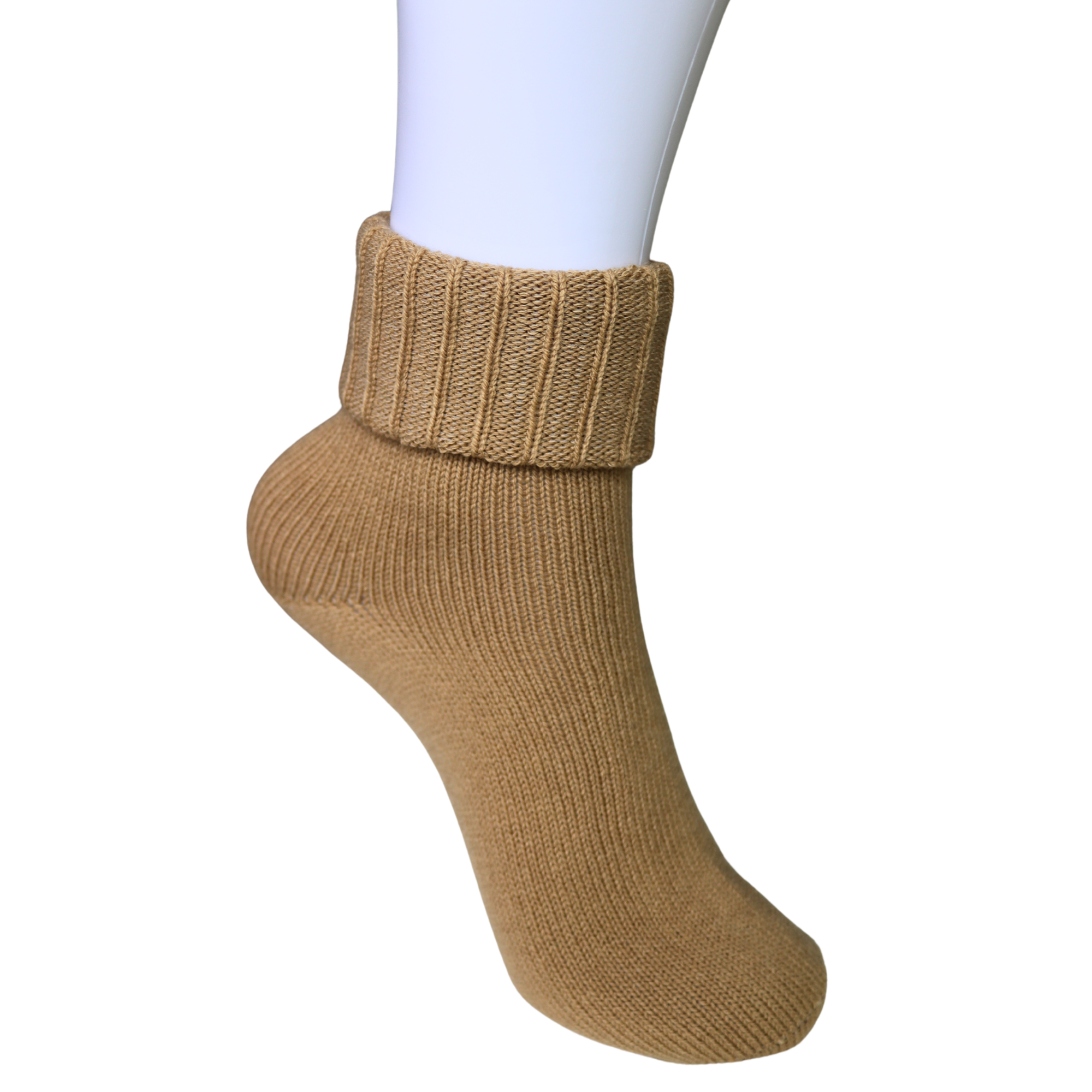 Louluu Wool Beige Colour Turn Cuff Soft Ankle Socks
