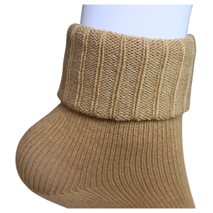 Louluu Wool Beige Colour Turn Cuff Soft Ankle Socks