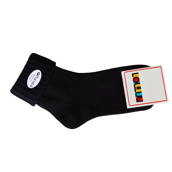 Louluu Wool Black Colour Turn Cuff Soft Ankle Socks