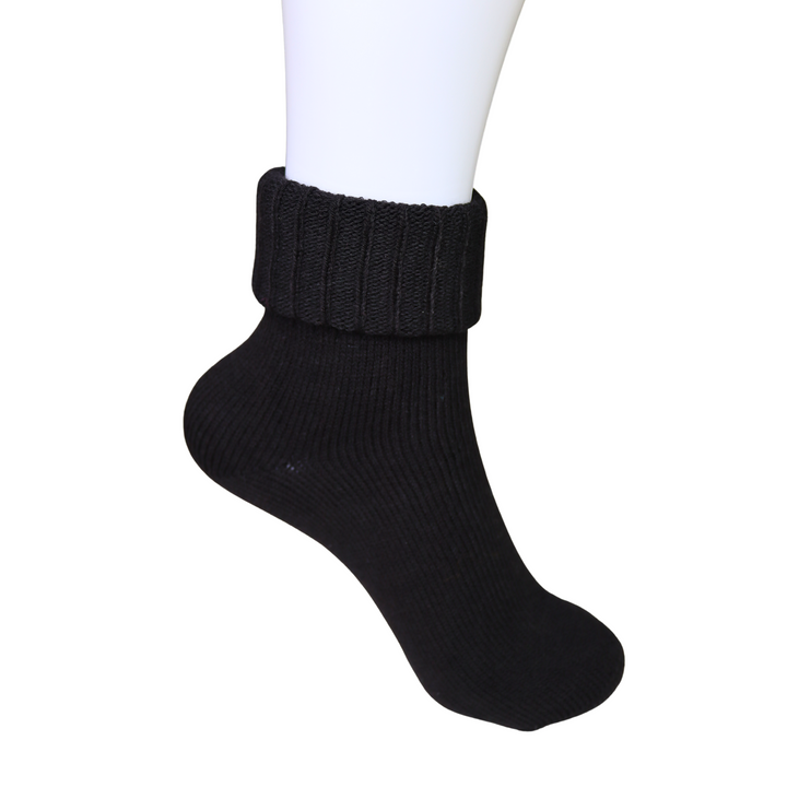 Louluu Wool Black Colour Turn Cuff Soft Ankle Socks