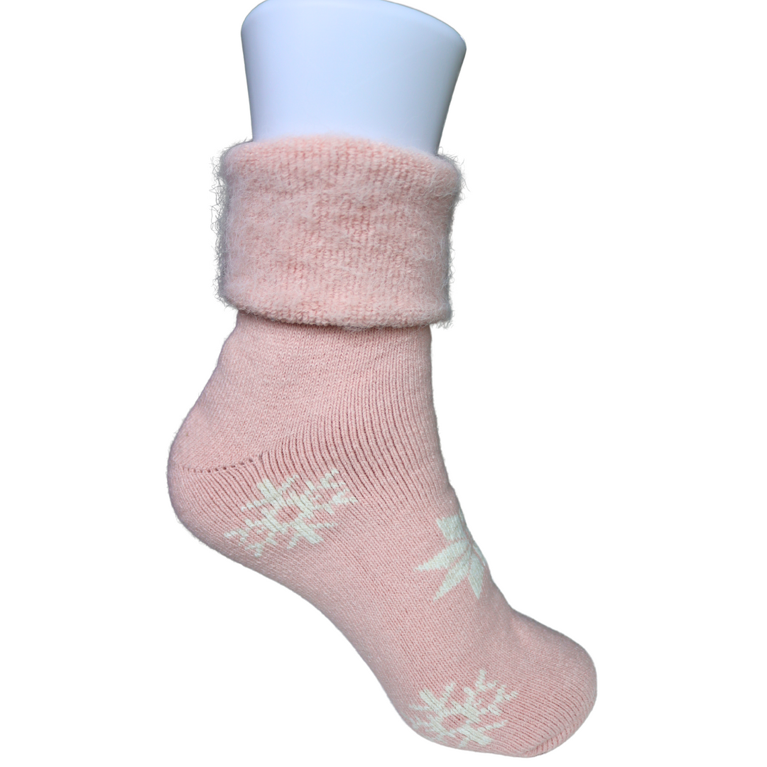 Louluu Women Thermal Snowflake Light Pink Colour Socks