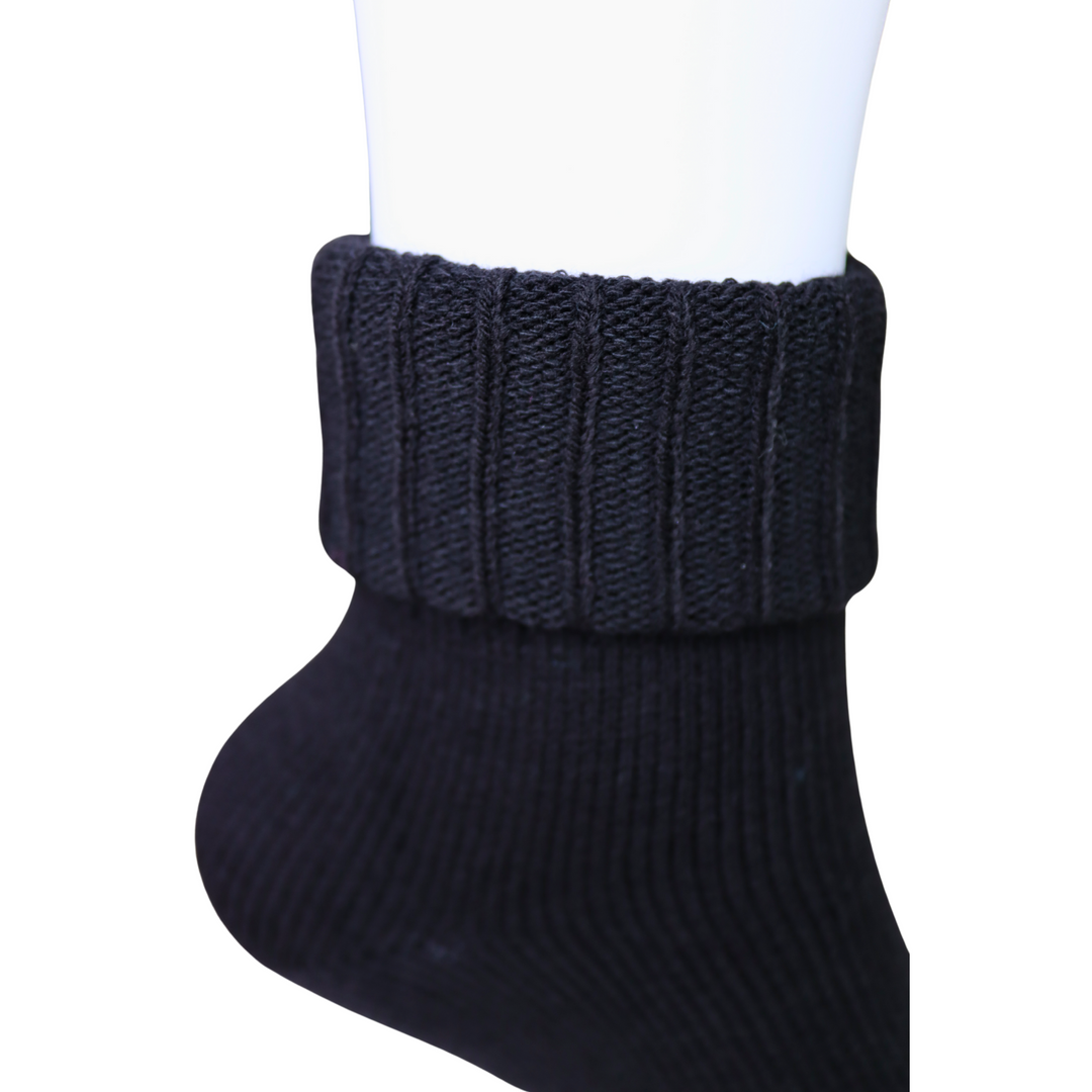 Louluu Wool Black Colour Turn Cuff Soft Ankle Socks