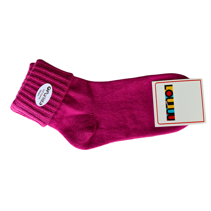 Louluu Wool Fuchsia Colour Turn Cuff Soft Ankle Socks