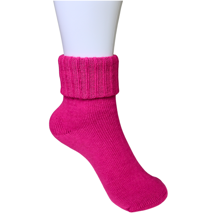 Louluu Wool Fuchsia Colour Turn Cuff Soft Ankle Socks