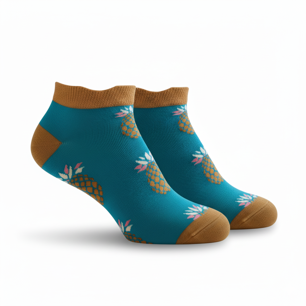Louluu unisex cotton Pineapple low cut socks — side profile view, breathable &amp; comfortable | Louluu