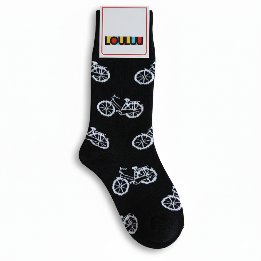 Louluu unisex cotton crew socks — lifestyle on feet