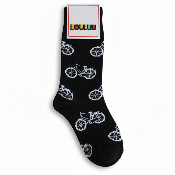 Louluu unisex cotton crew socks — lifestyle on feet