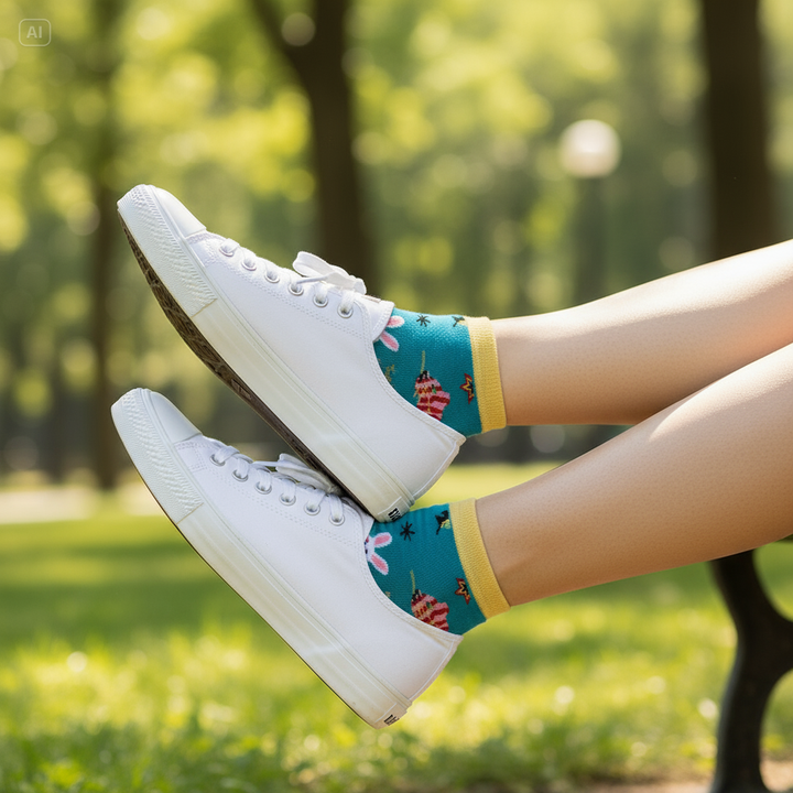Louluu unisex cotton low cut socks — lifestyle on feet