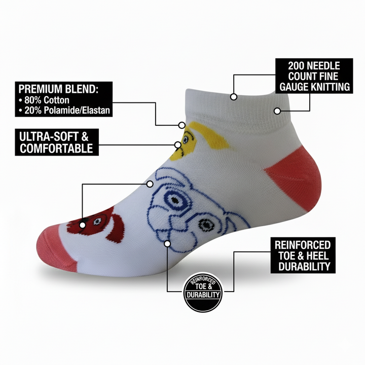 Louluu unisex cotton Dog low cut socks — close-up of fabric texture, UK sizes available at Louluu