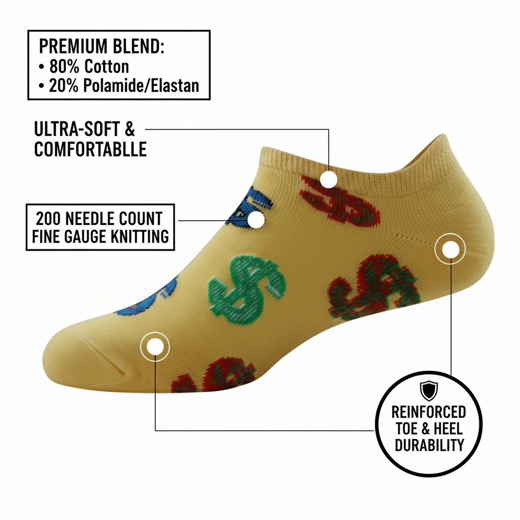 Louluu unisex cotton Dollar low cut socks — close-up of fabric texture, UK sizes available at Louluu