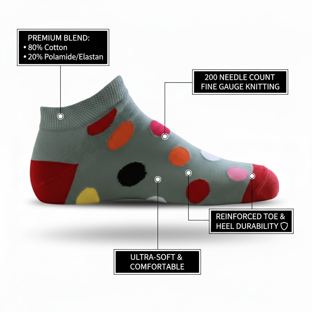 Louluu unisex cotton Dot low cut socks — close-up of fabric texture, UK sizes available at Louluu