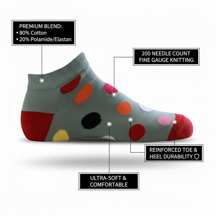 Louluu unisex cotton Dot low cut socks — close-up of fabric texture, UK sizes available at Louluu