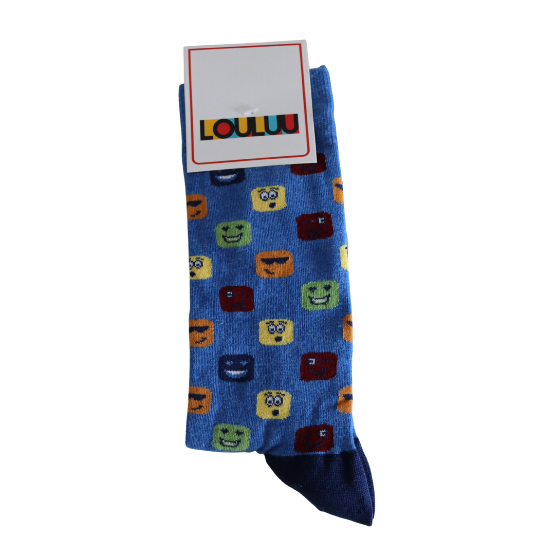 Louluu Men Mood Blue Colour Crew Socks