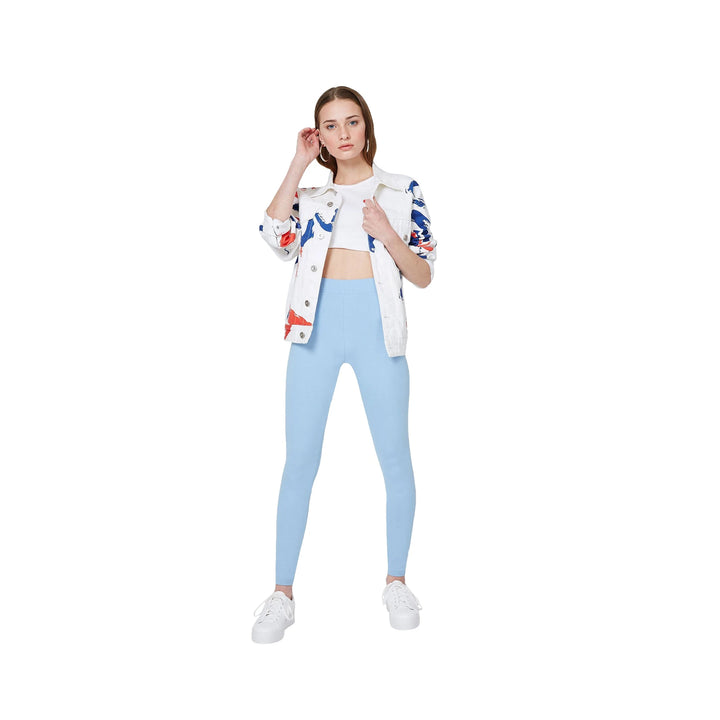 FashionTight Blue Basic High Waisted Slogan Leggings | Fashiontight UK