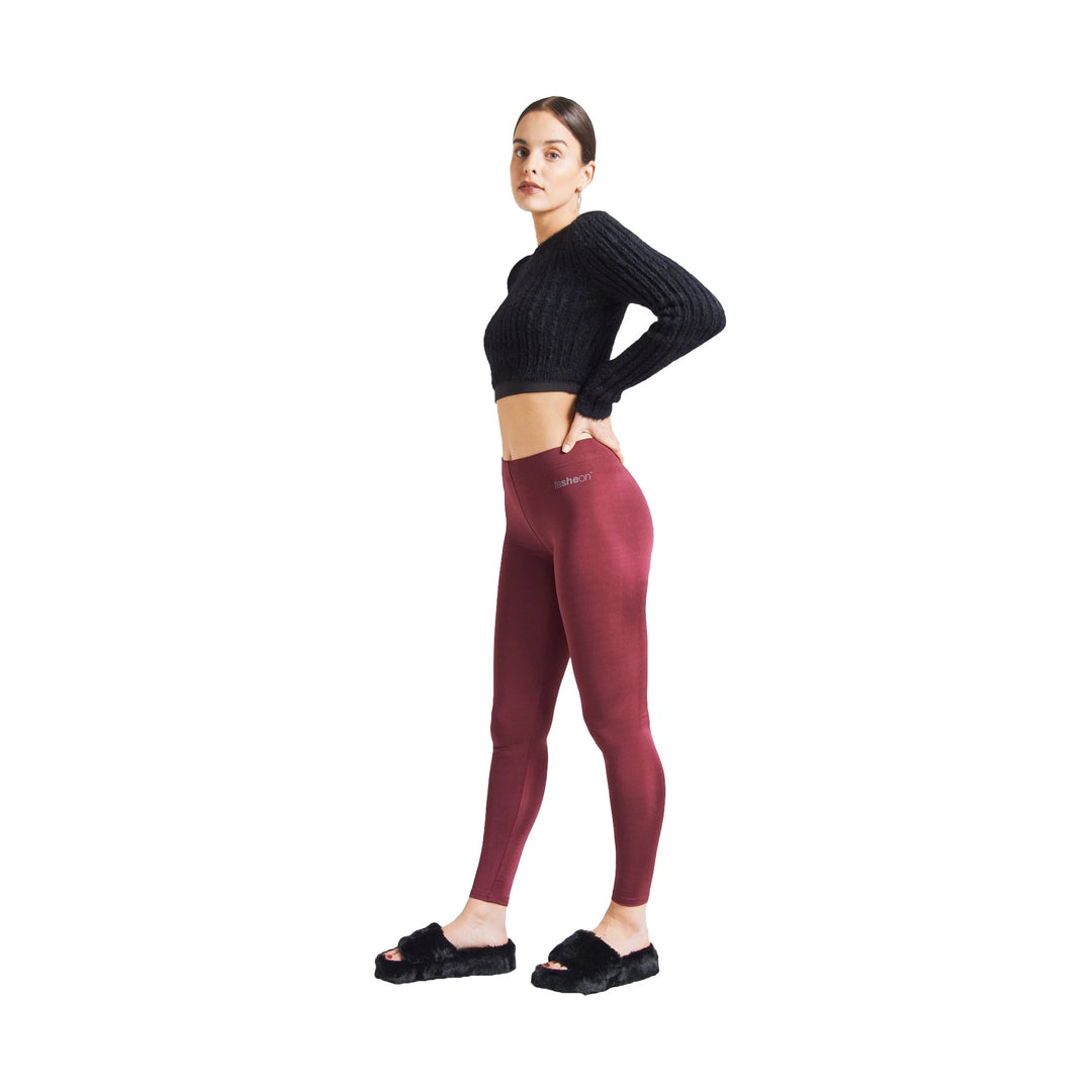 FashionTight Burgundy Shiny High Waisted Leggings | Fashiontight UK