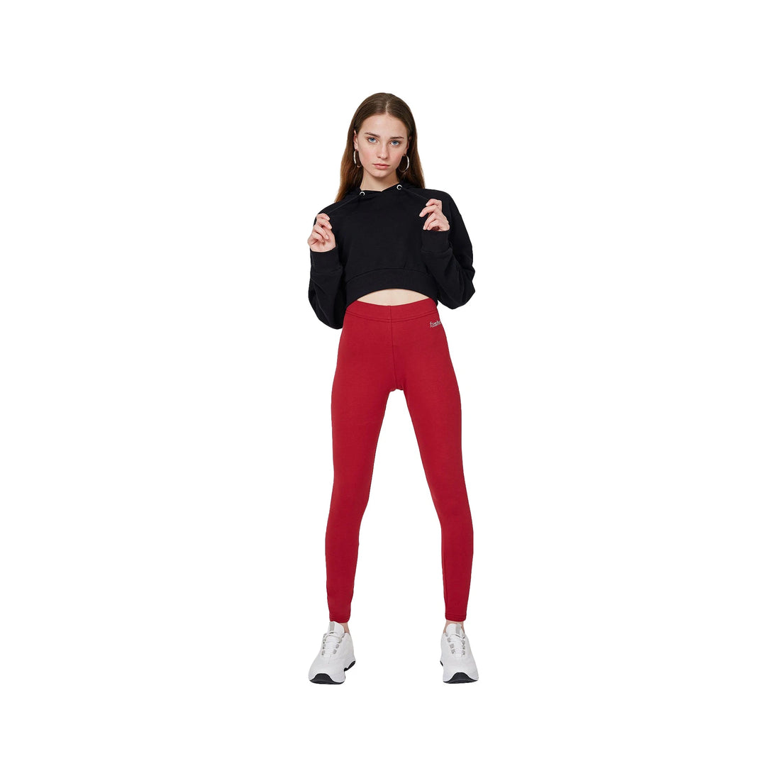 Fashiontight Red Basic High Waisted Slogan Leggings | Fashiontight UK