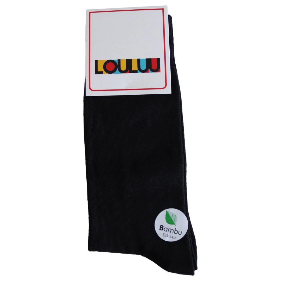 Louluu Bamboo Black Color Men Crew Socks | Fashiontight UK