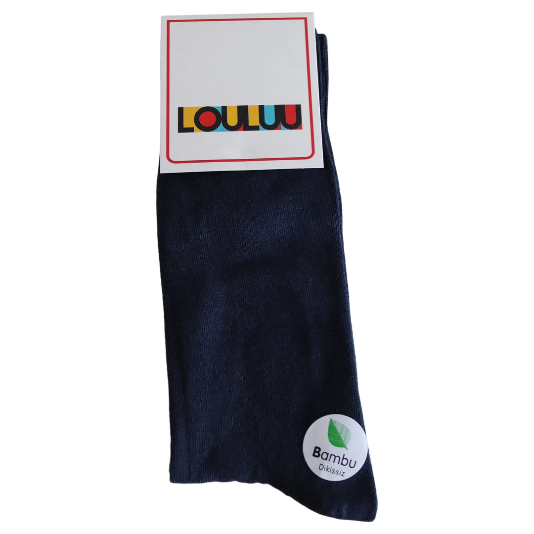Louluu Bamboo Dark Blue Color Men Crew Socks | Fashiontight UK