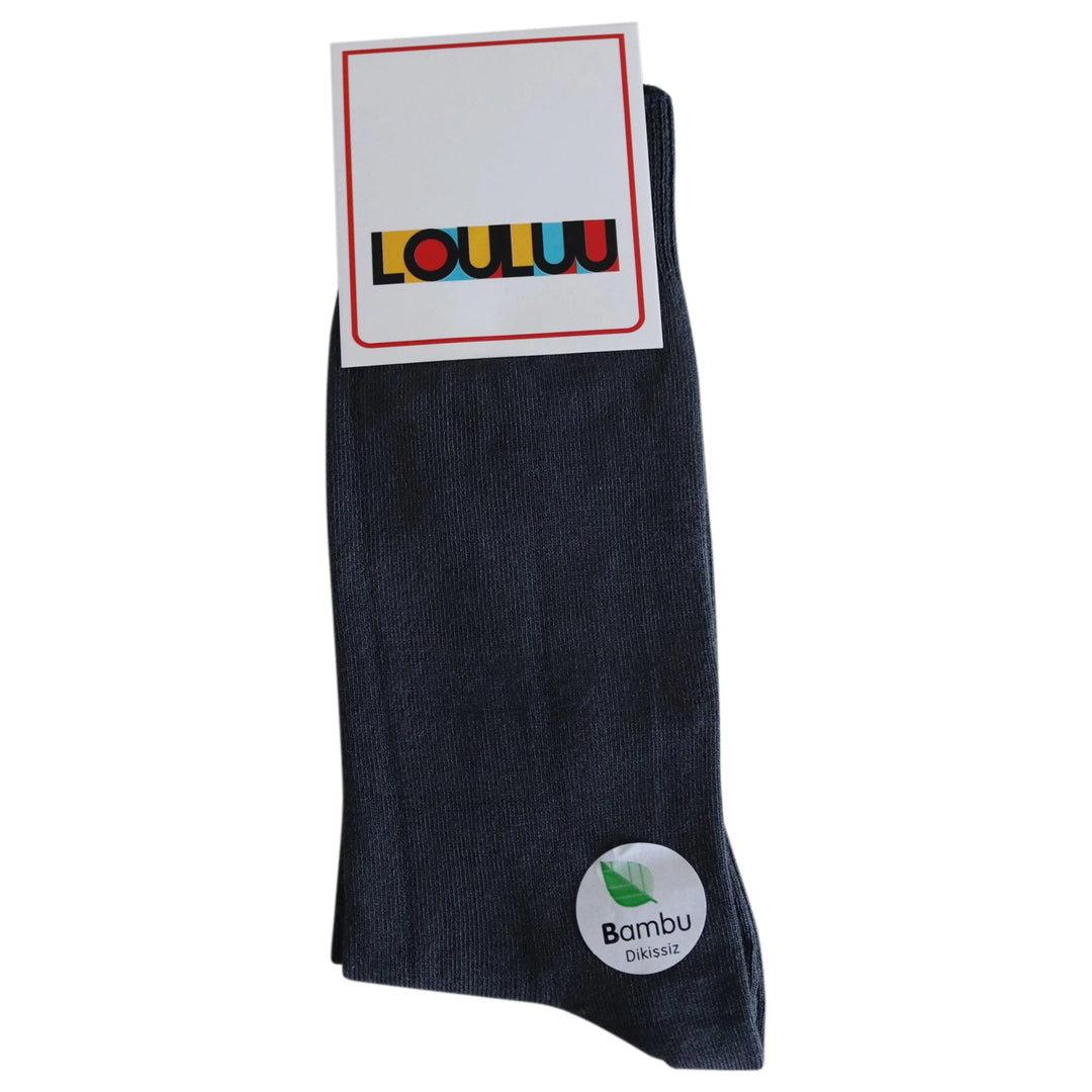 Louluu Bamboo Grey Color Men Crew Socks | Fashiontight UK
