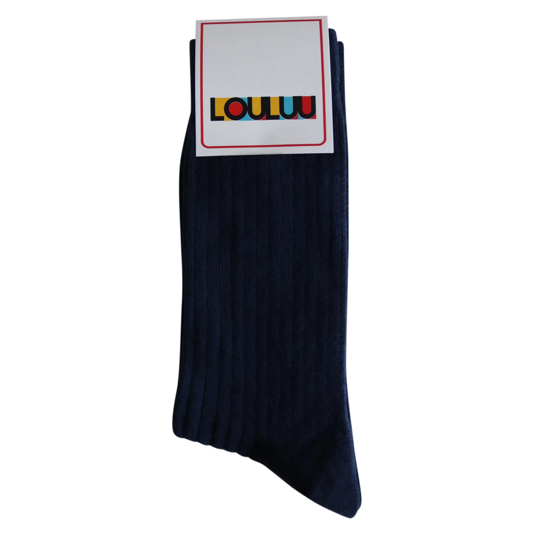 Louluu Man Cotton Dark Blue Crew Socks | Fashiontight UK