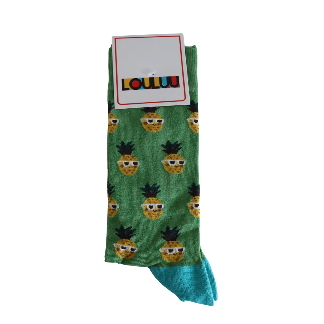 Louluu Men Ananas Green Colour Crew Socks | Fashiontight UK