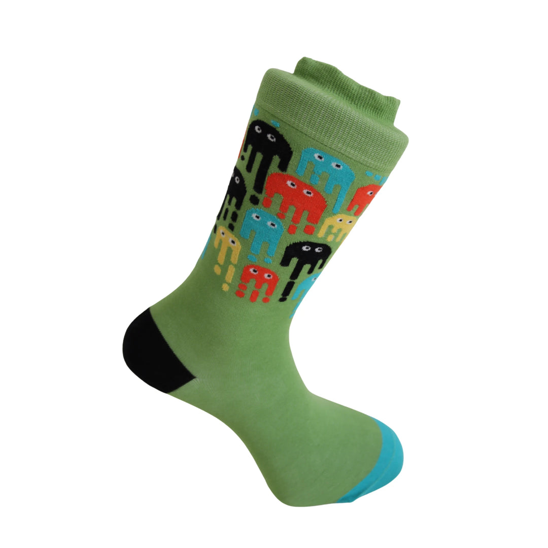 Louluu Men Pac-men Green Colour Crew Socks | Fashiontight UK