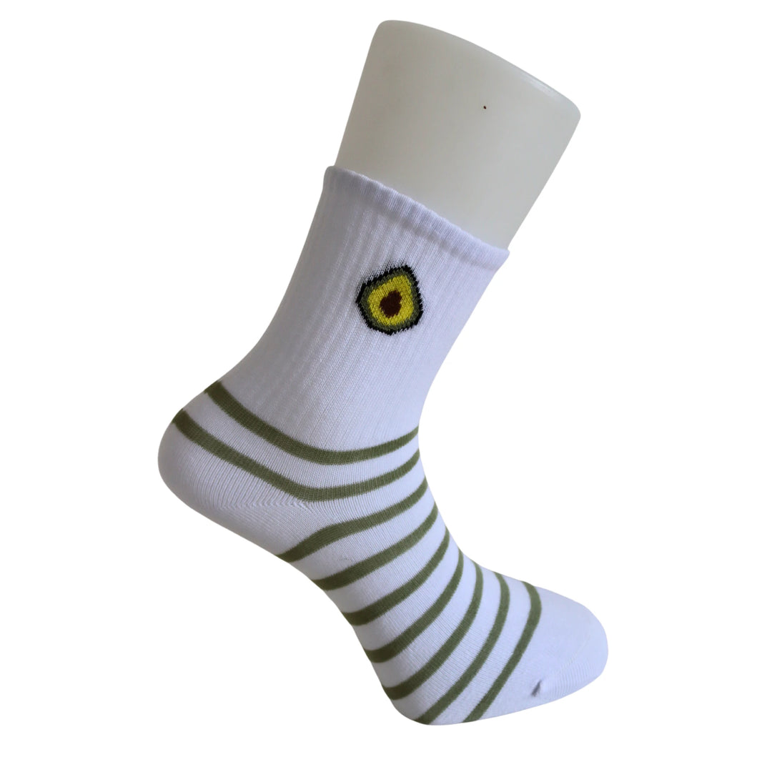 Louluu Women Avocado White-Green Stripe Colour Tennis Socks | Fashiontight UK