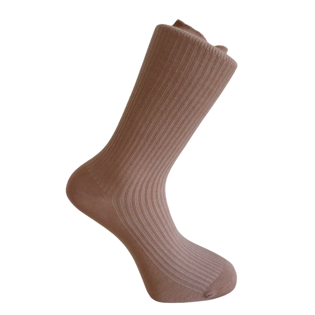 Louluu Women Classic Beige Ribbed Cotton Socks | Fashiontight UK