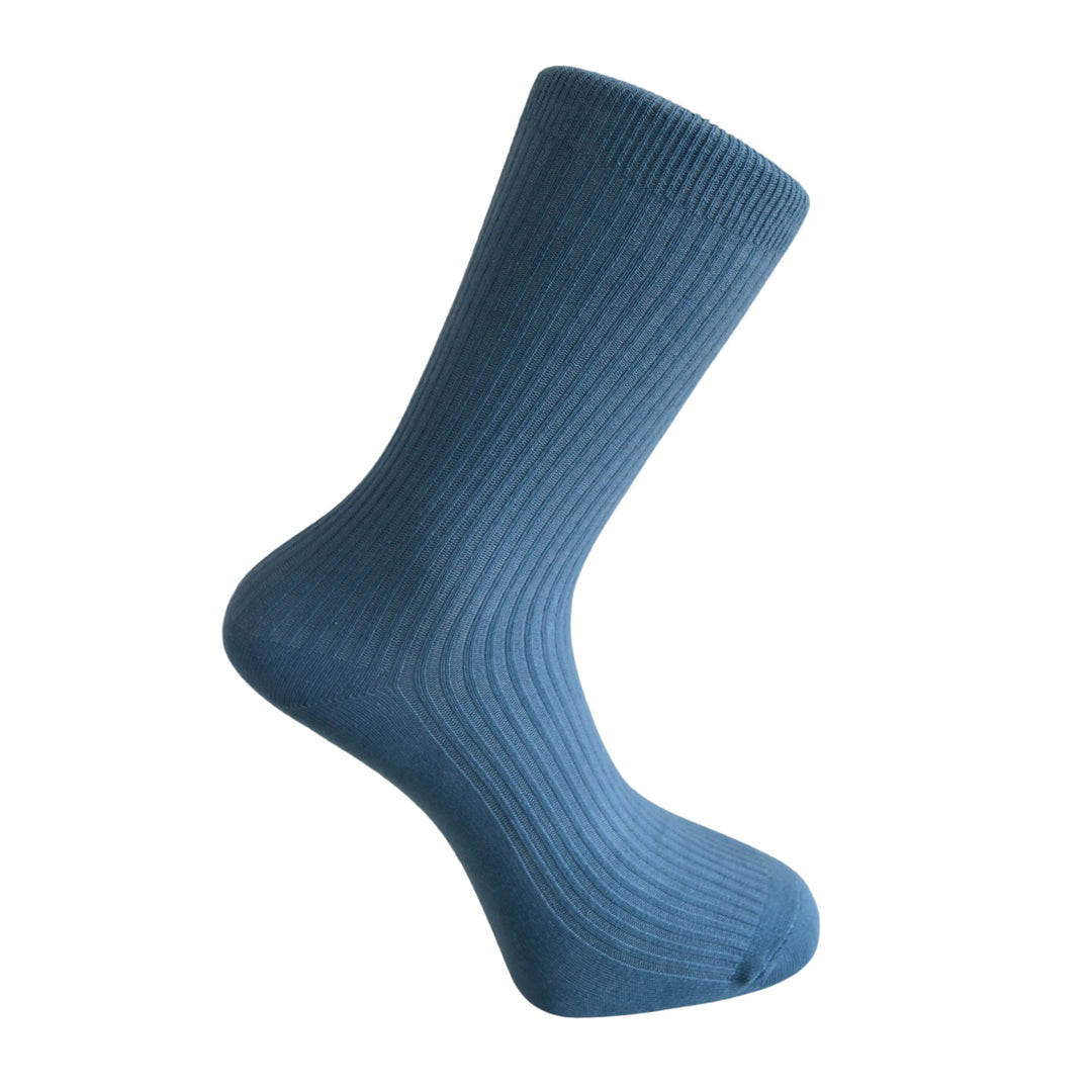 Louluu Women Classic Blue Ribbed Cotton Socks | Fashiontight UK