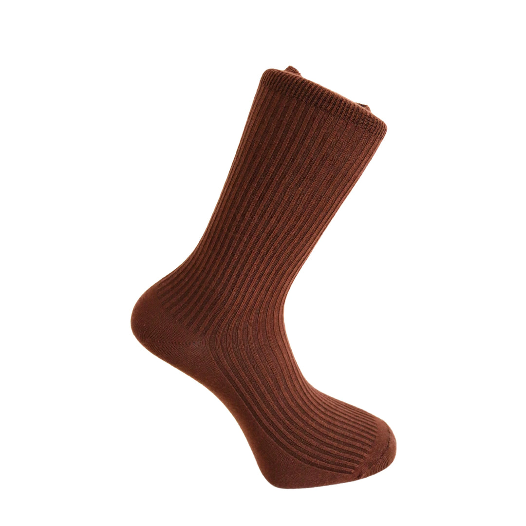 Louluu Women Classic Brown Ribbed Cotton Socks | Fashiontight UK