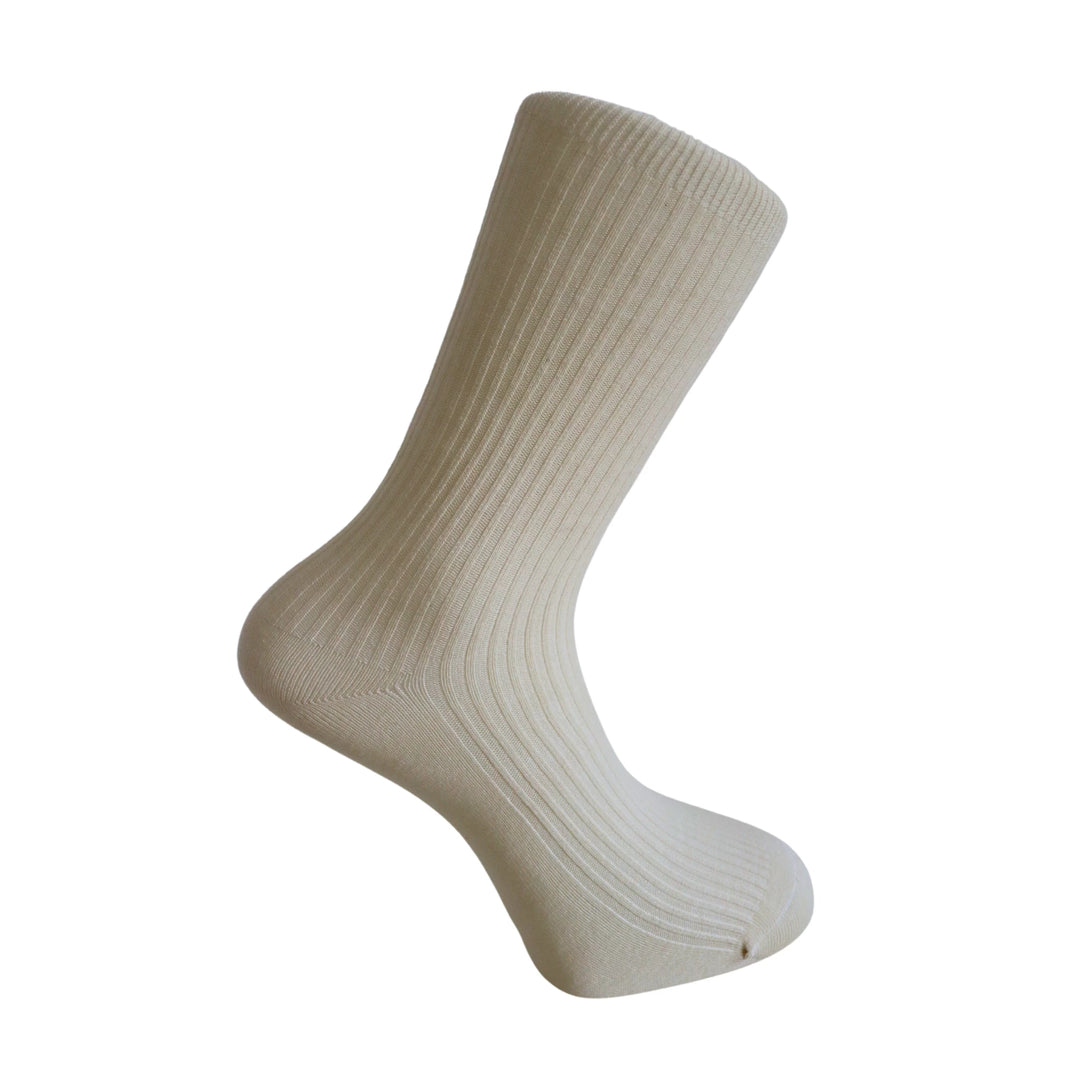 Louluu Women Classic Cream Ribbed Cotton Socks | Fashiontight UK