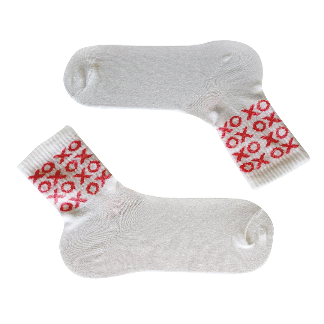 Louluu Women XOX White-Pink Tennis Ankle Socks | Fashiontight UK
