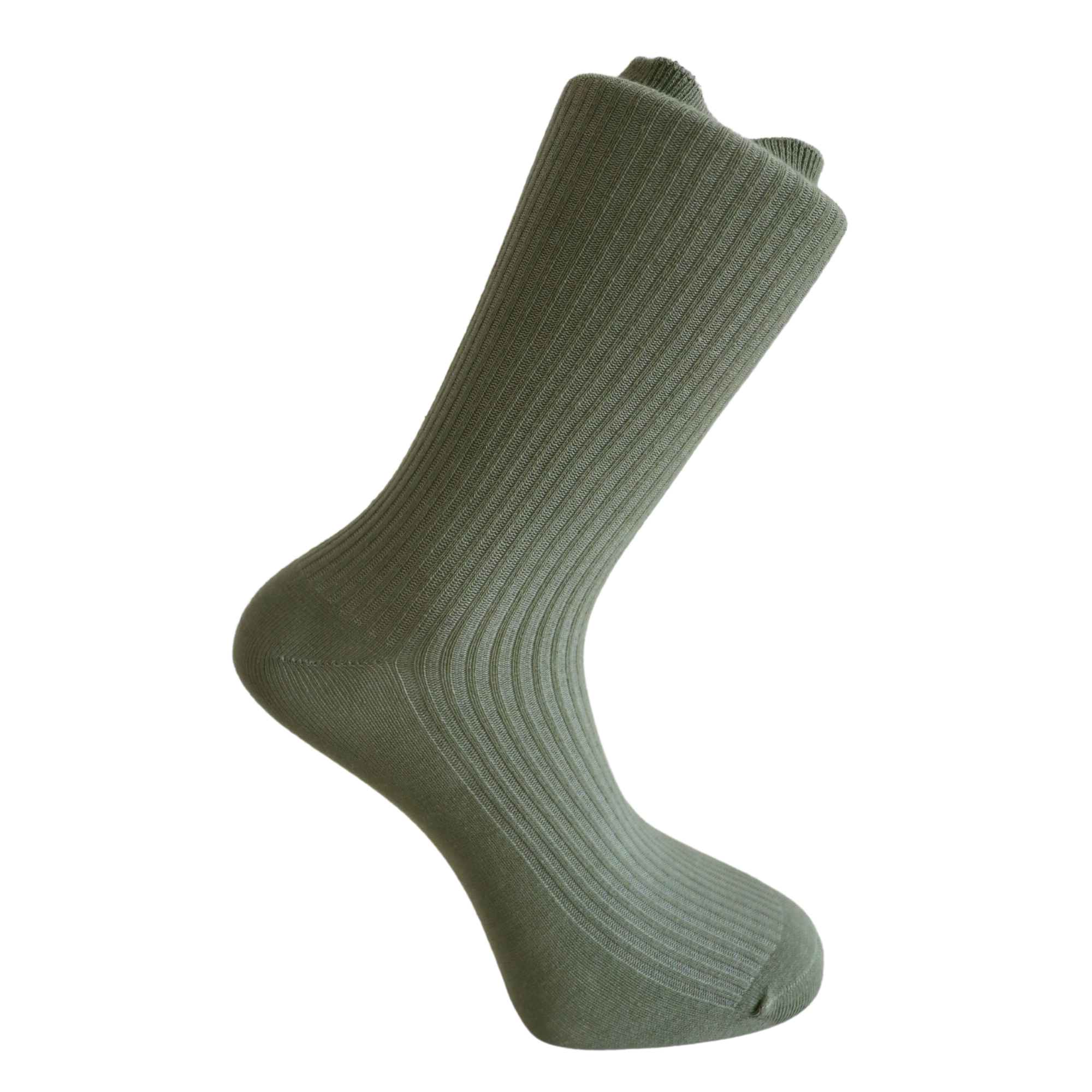 Louluu Women Classic Green Ribbed Cotton Socks