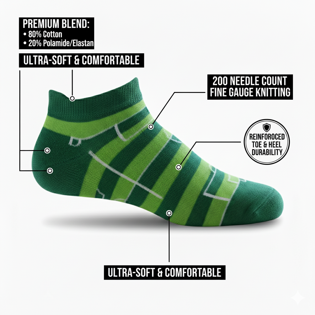 Louluu unisex cotton Football low cut socks — close-up of fabric texture, UK sizes available at Louluu