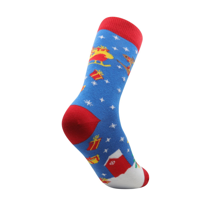 Louluu unisex combed cotton Blue Christmas socks — side profile view, breathable &amp; comfortable | Louluu