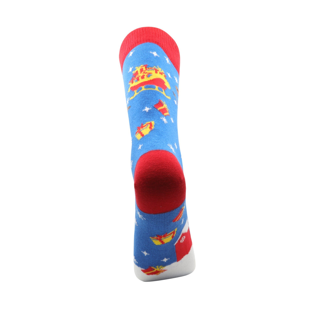 Louluu unisex combed cotton Blue Christmas socks — close-up of fabric texture, UK sizes available at Louluu