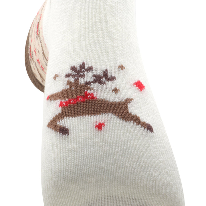 Louluu unisex combed cotton Cream Christmas socks — close-up of fabric texture, UK sizes available at Louluu