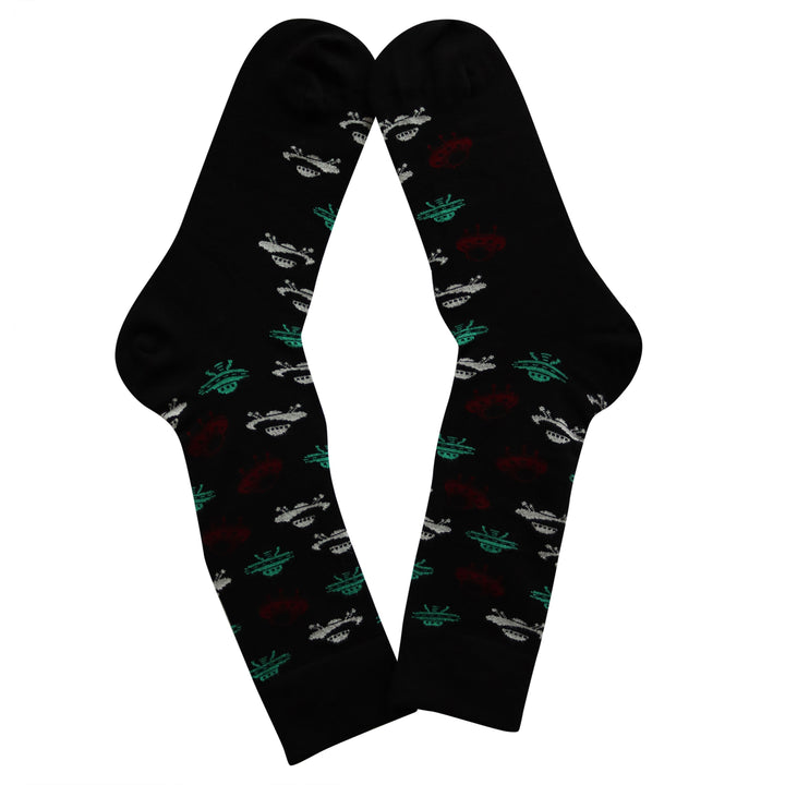 Louluu Men UFO Black Colour Crew Socks