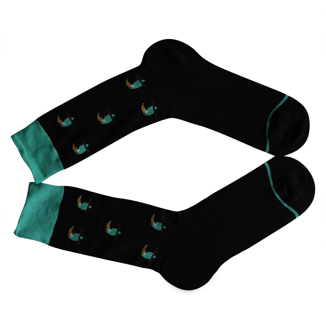 Louluu Men Parrot Black Colour Crew Socks