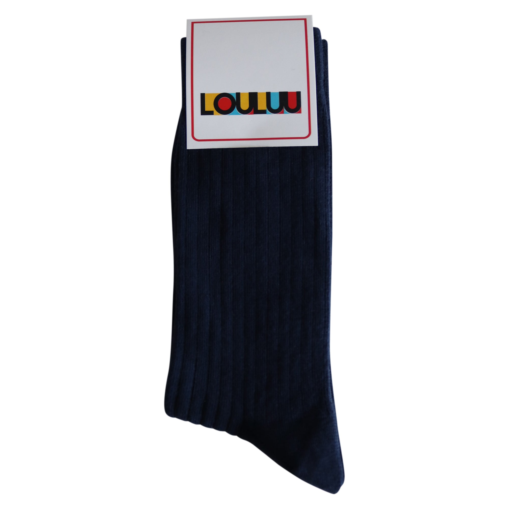 Louluu Man Cotton Dark Blue Crew Socks